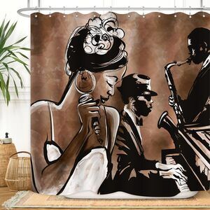 Jazz Shower Curtain Black Girl Singing Afrocentric, 72x72 Inch Plastic Hooks 12